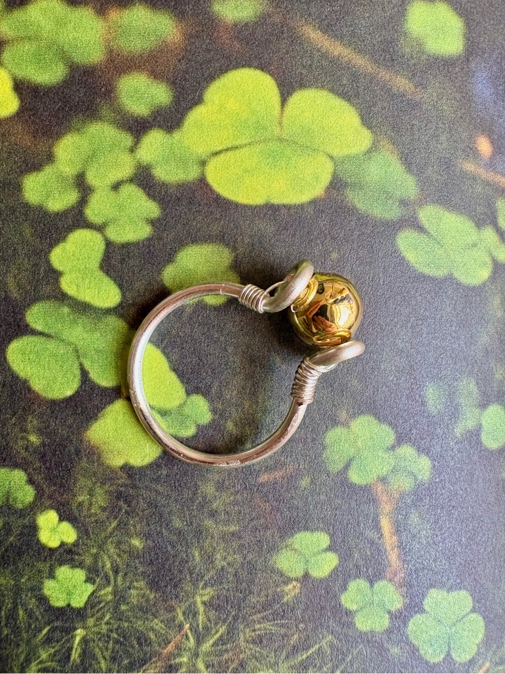 NWOT Silver Plated Wire Wrapped Ring with Gold Ball Size 6.5
